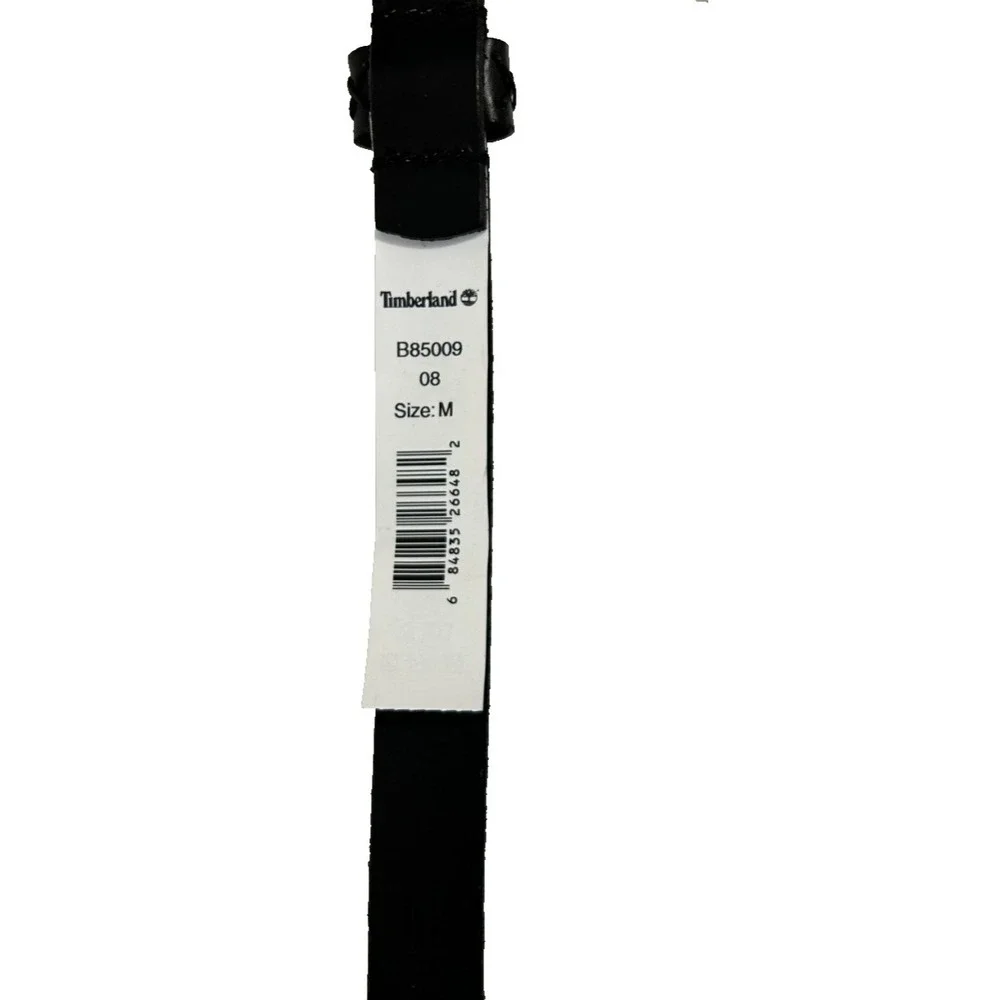 Timberland Skinny Tonal Keeper Stitch Leather Belt M Black Silver Buckle NWT